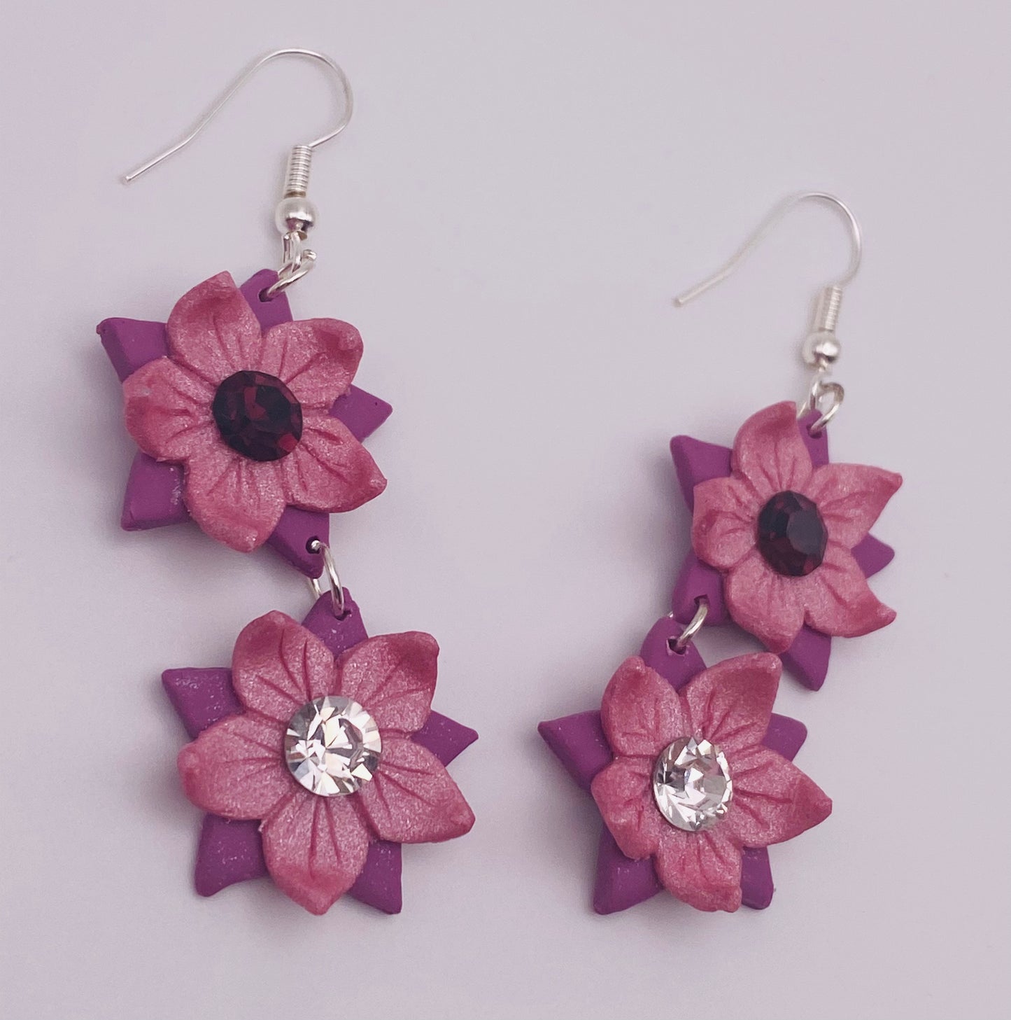 Pink & Purple Flower Elegant Polymer Clay Earrings