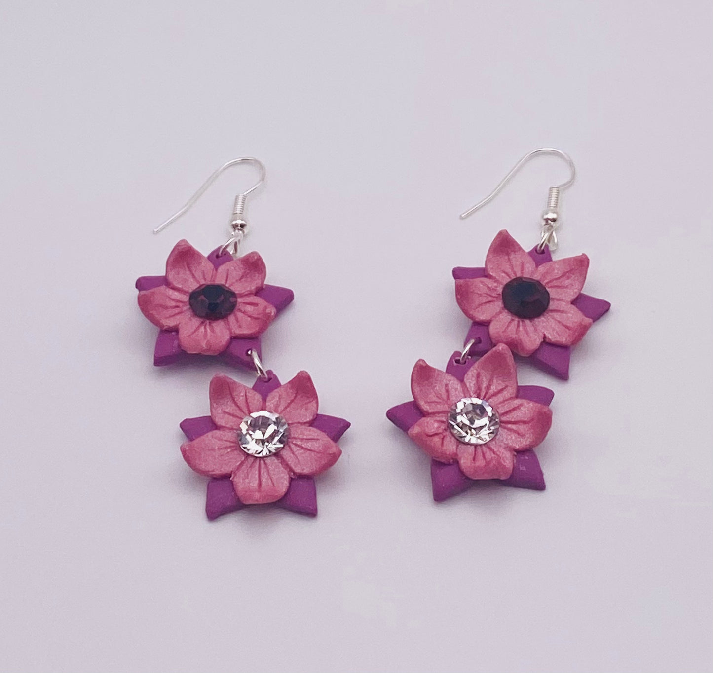 Pink & Purple Flower Elegant Polymer Clay Earrings