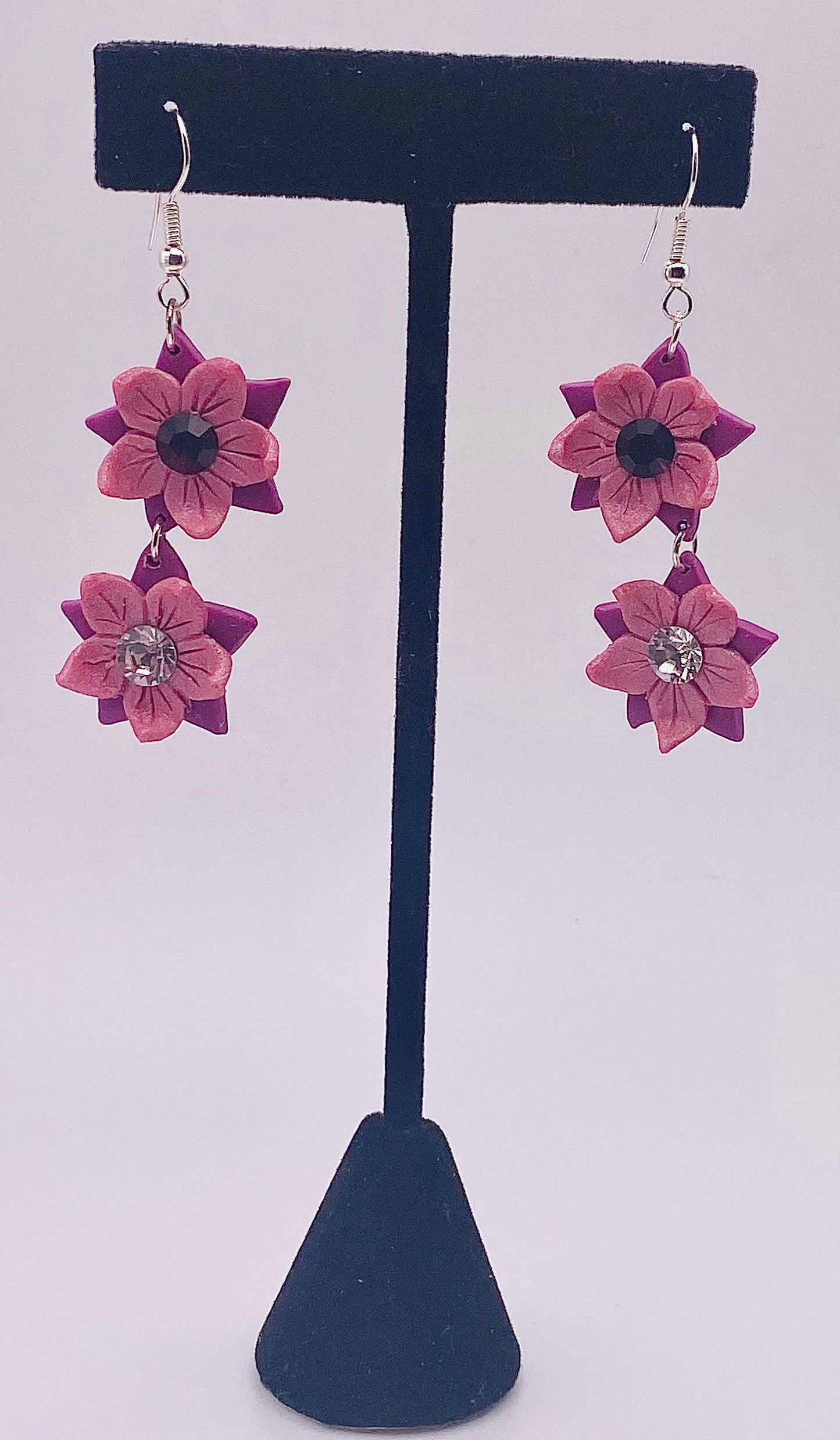 Pink & Purple Flower Elegant Polymer Clay Earrings