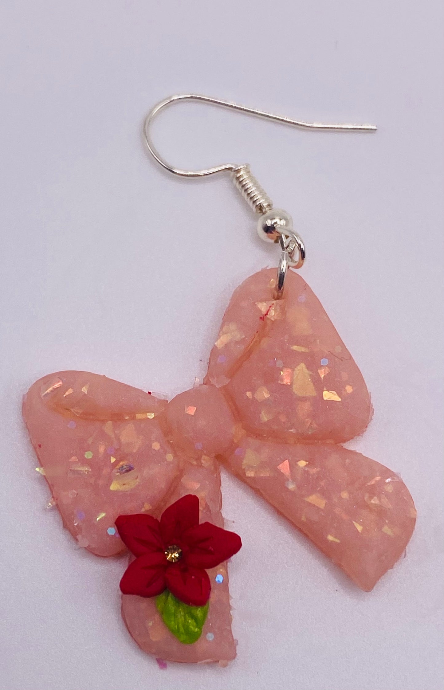 Pink Bow with Red Flowers Earrings 004