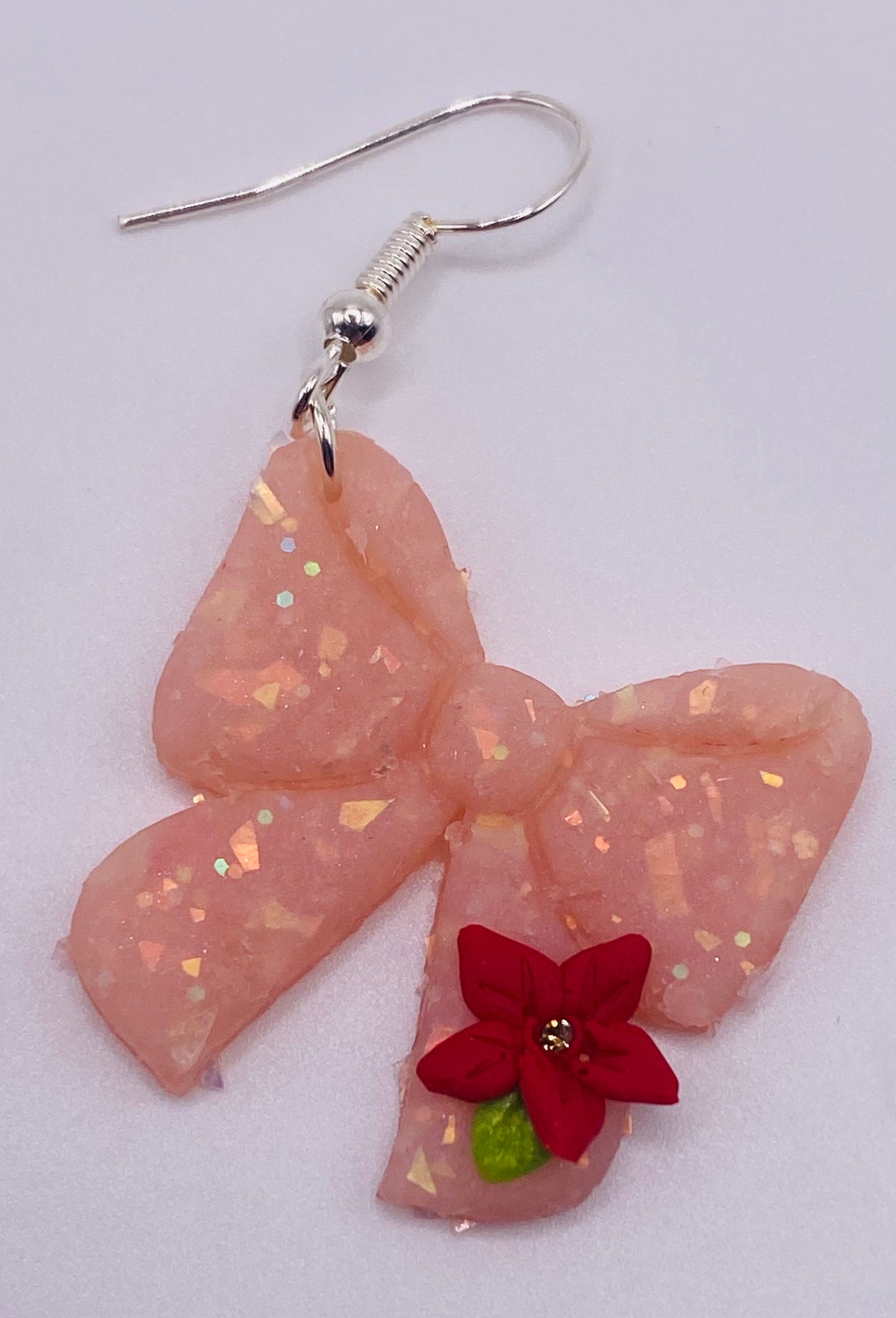 Pink Bow with Red Flowers Earrings 004