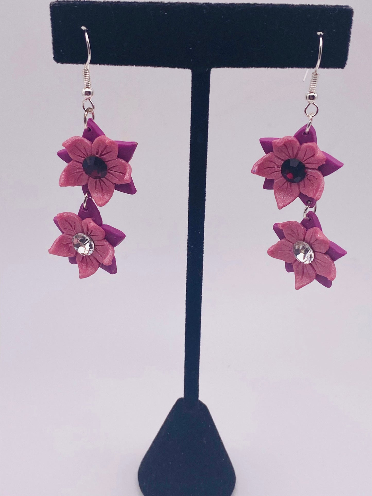 Pink & Purple Flower Elegant Polymer Clay Earrings