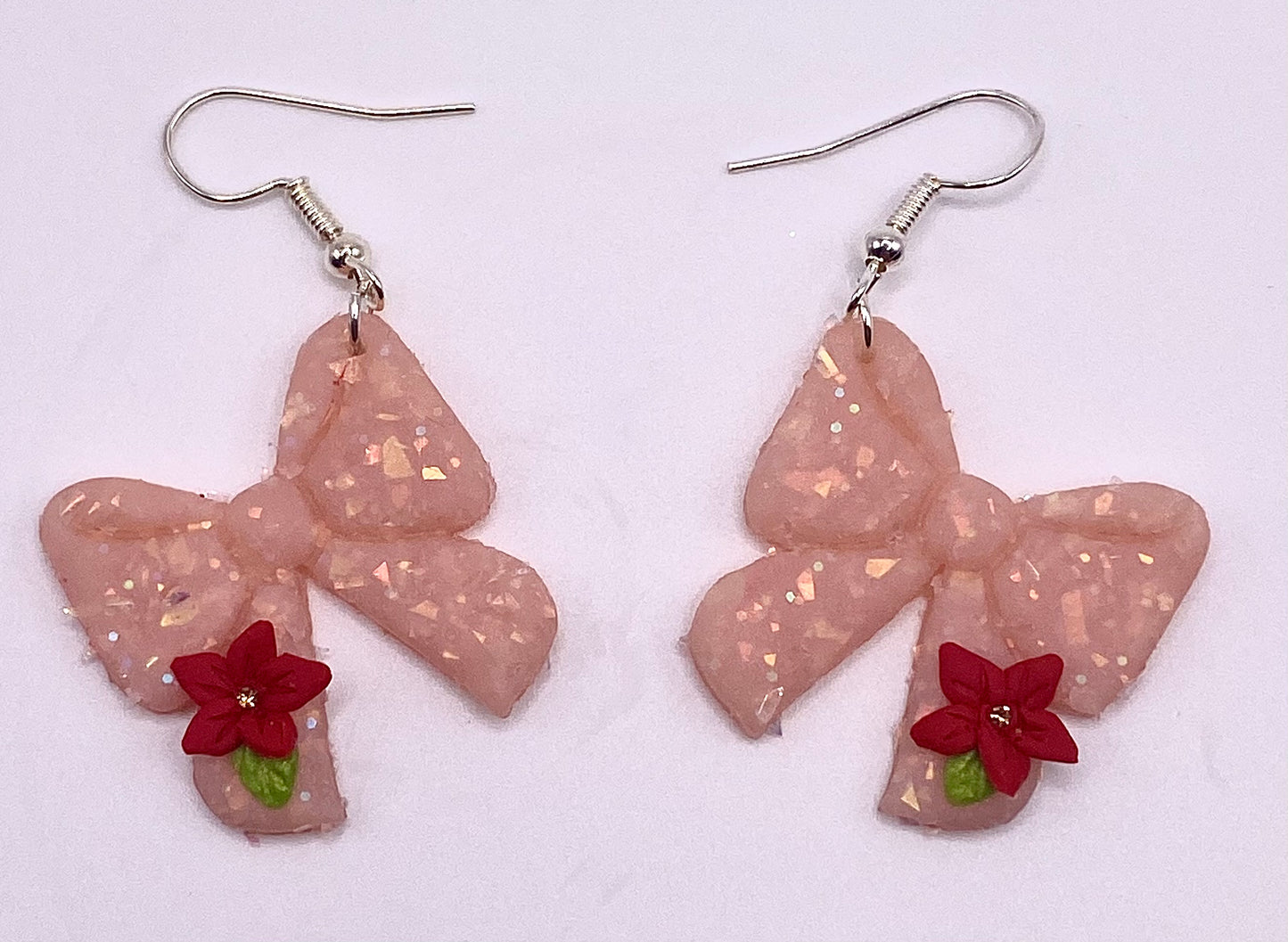 Pink Bow with Red Flowers Earrings 004