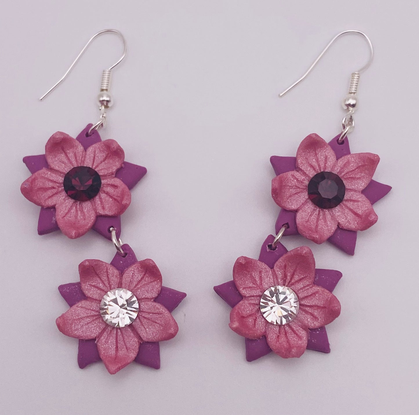 Pink & Purple Flower Elegant Polymer Clay Earrings