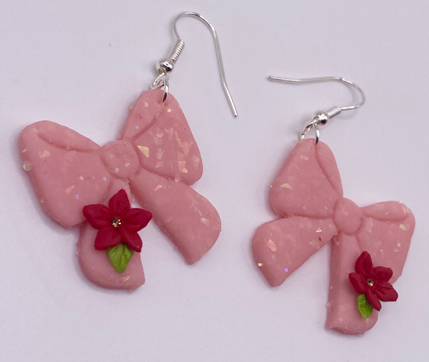 Pink Bow with Red Flowers Earrings 004