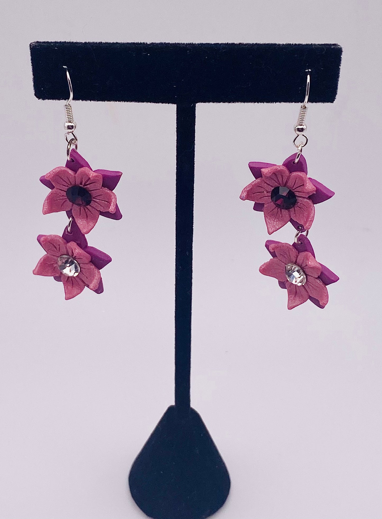 Pink & Purple Flower Elegant Polymer Clay Earrings