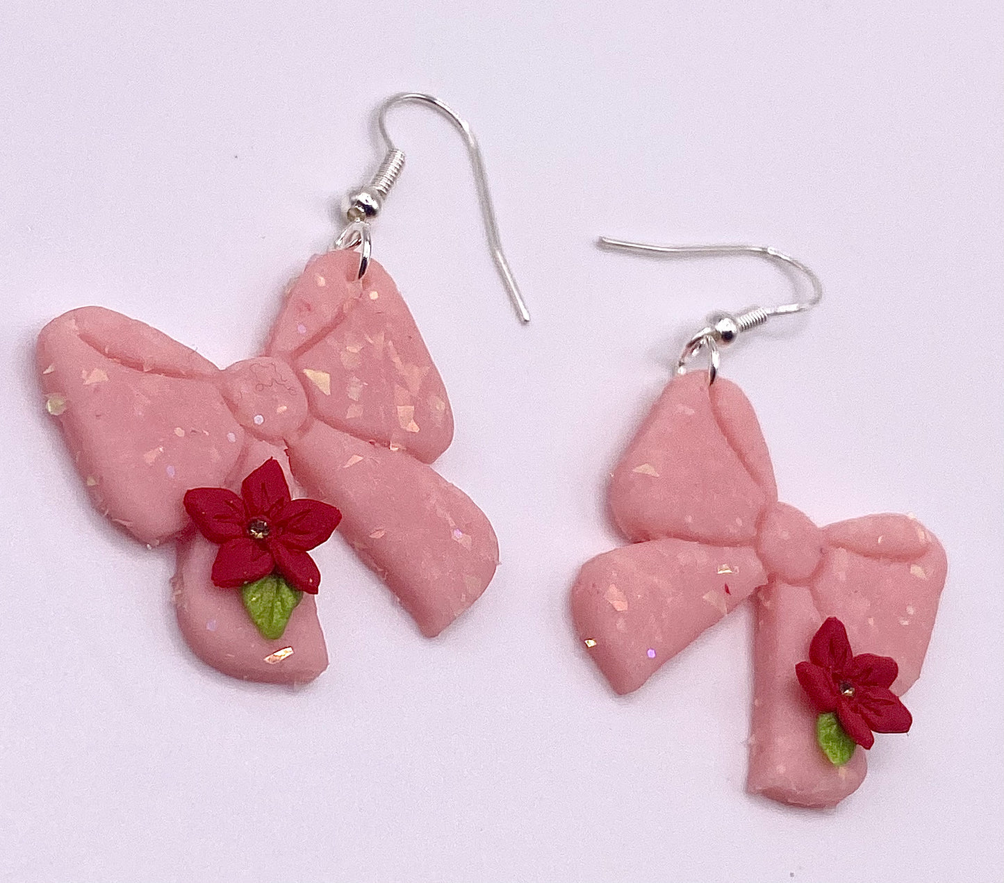 Pink Bow with Red Flowers Earrings 004