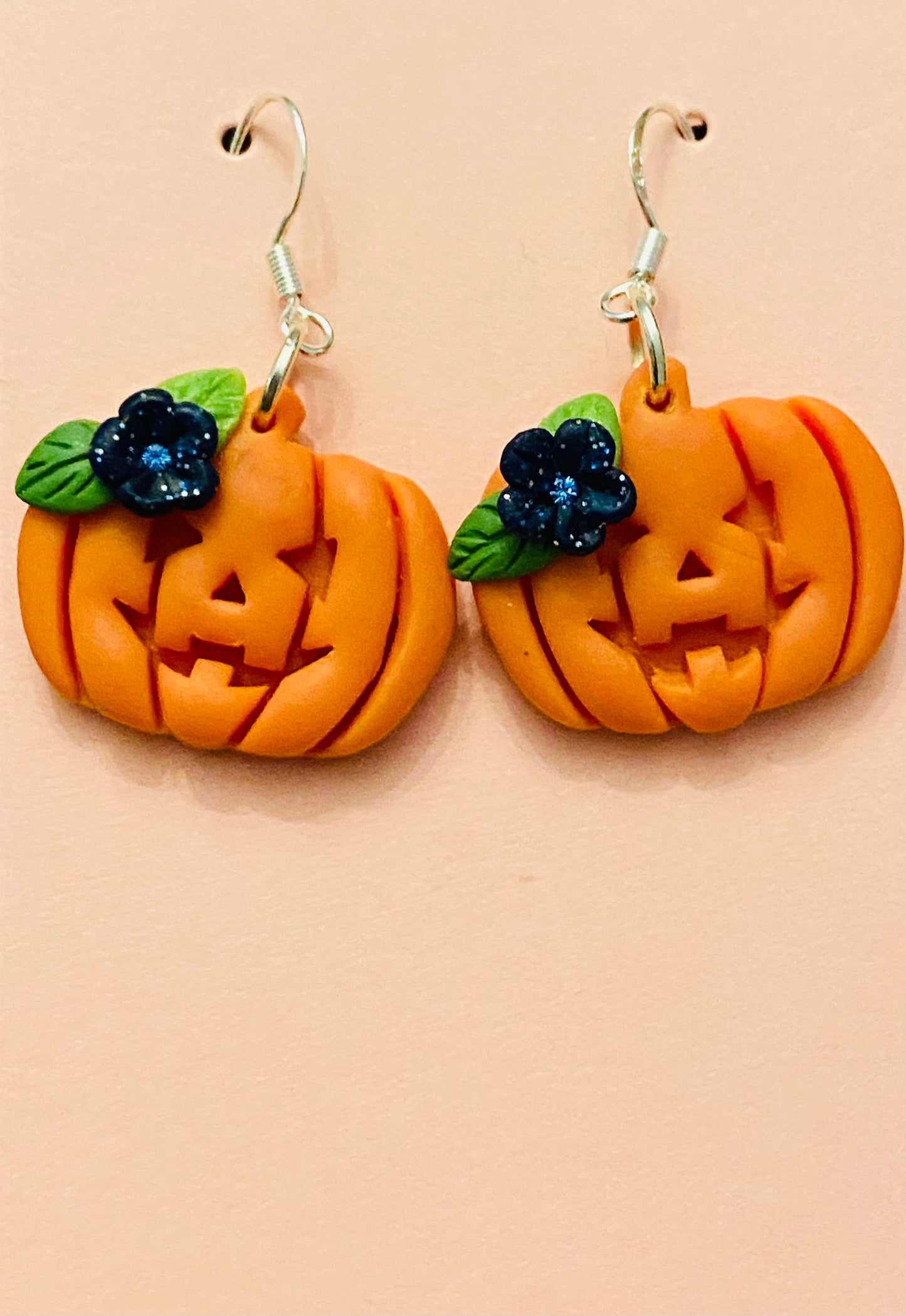 Halloween Pumpkins with Blue Flowers