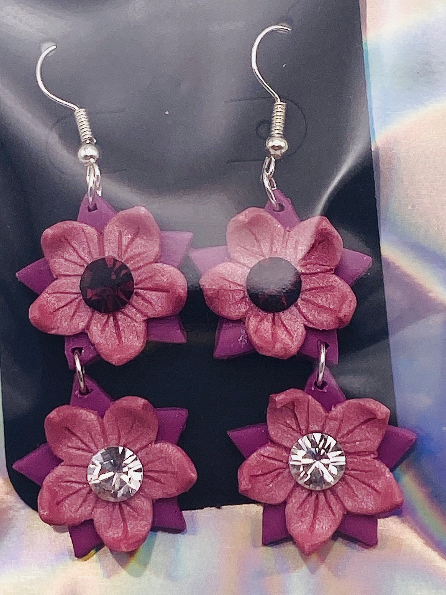 Pink & Purple Flower Elegant Polymer Clay Earrings