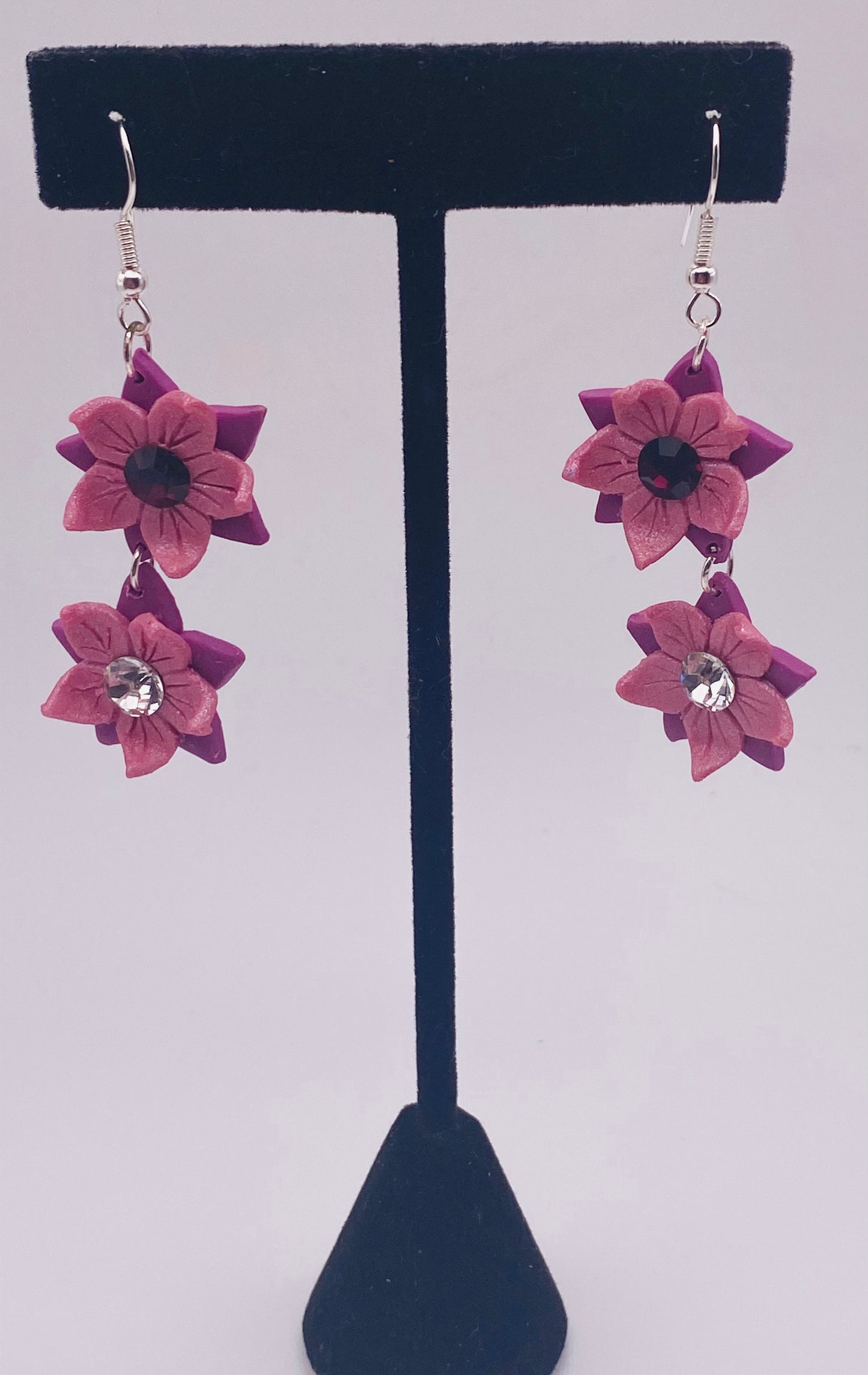 Pink & Purple Flower Elegant Polymer Clay Earrings