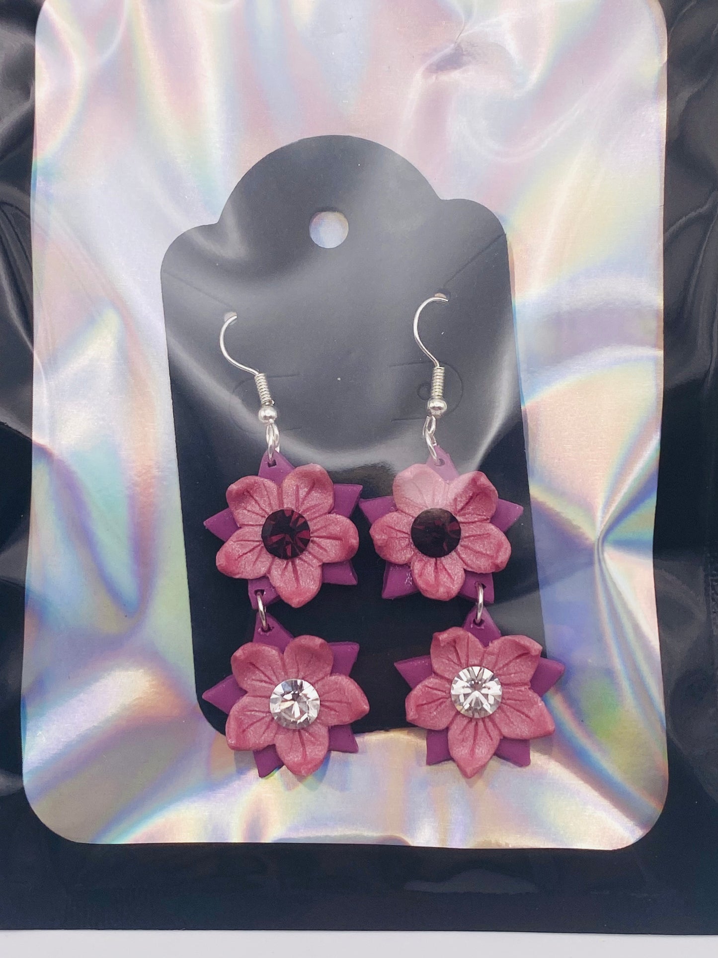 Pink & Purple Flower Elegant Polymer Clay Earrings