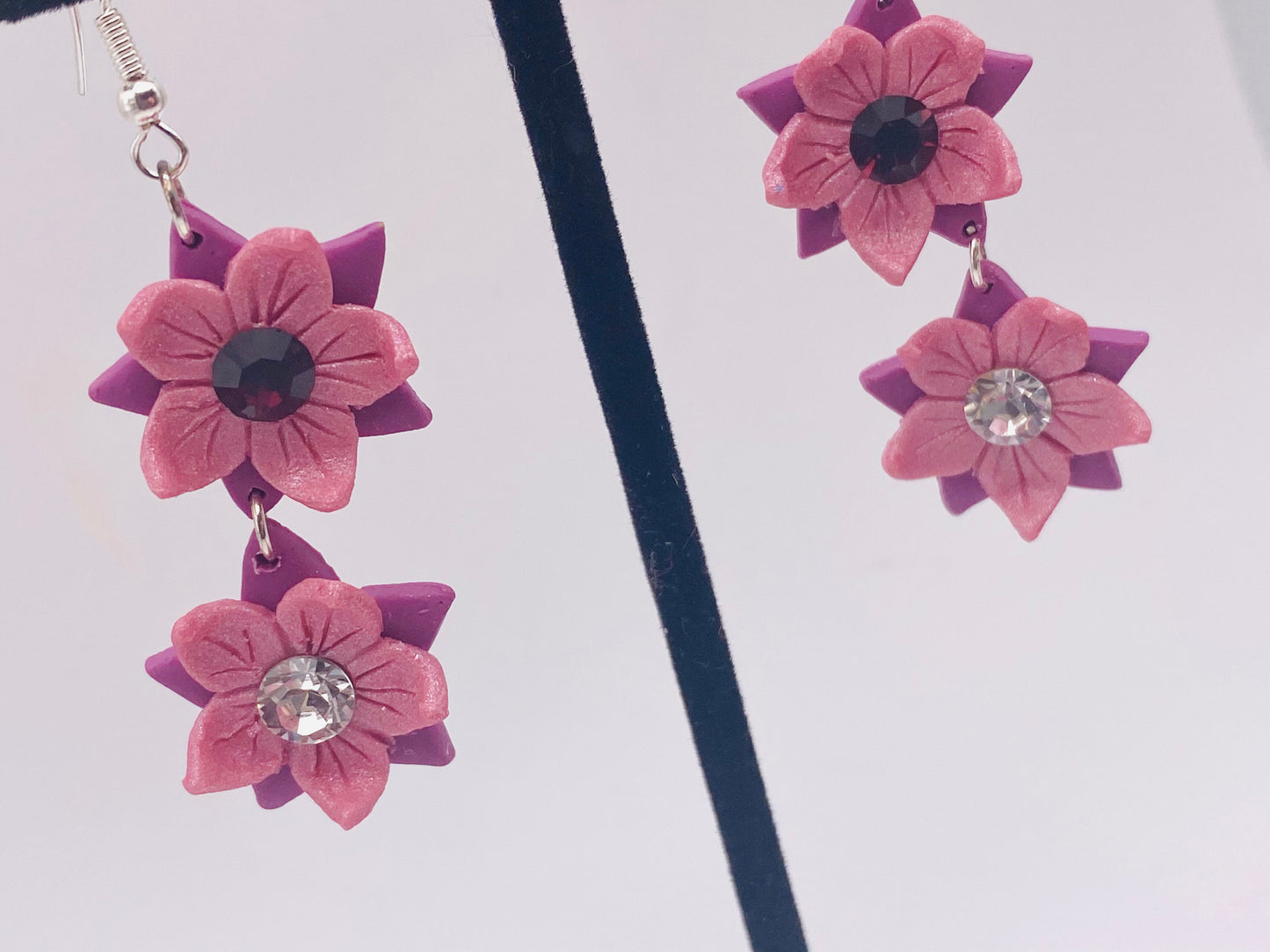 Pink & Purple Flower Elegant Polymer Clay Earrings