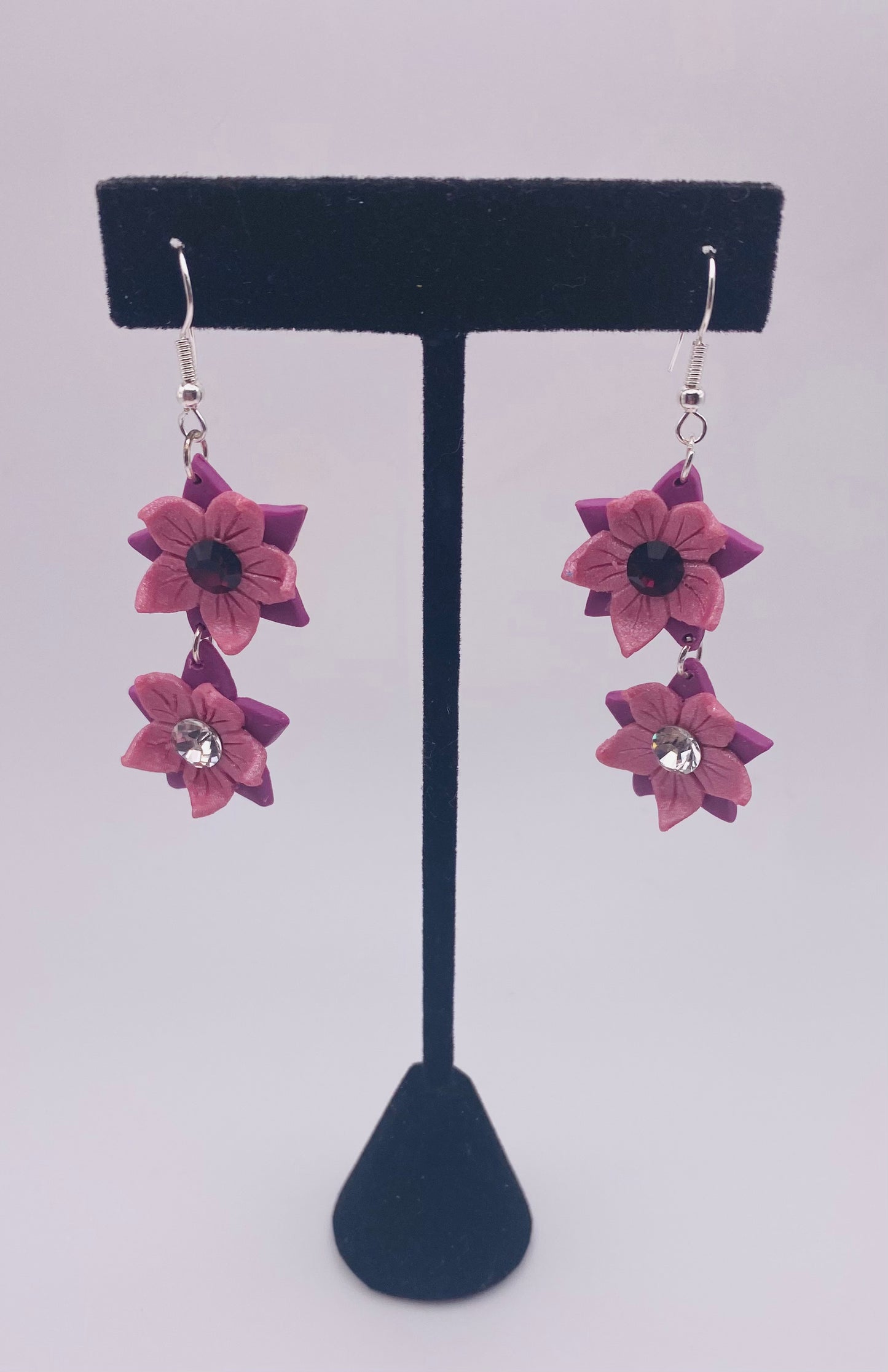 Pink & Purple Flower Elegant Polymer Clay Earrings