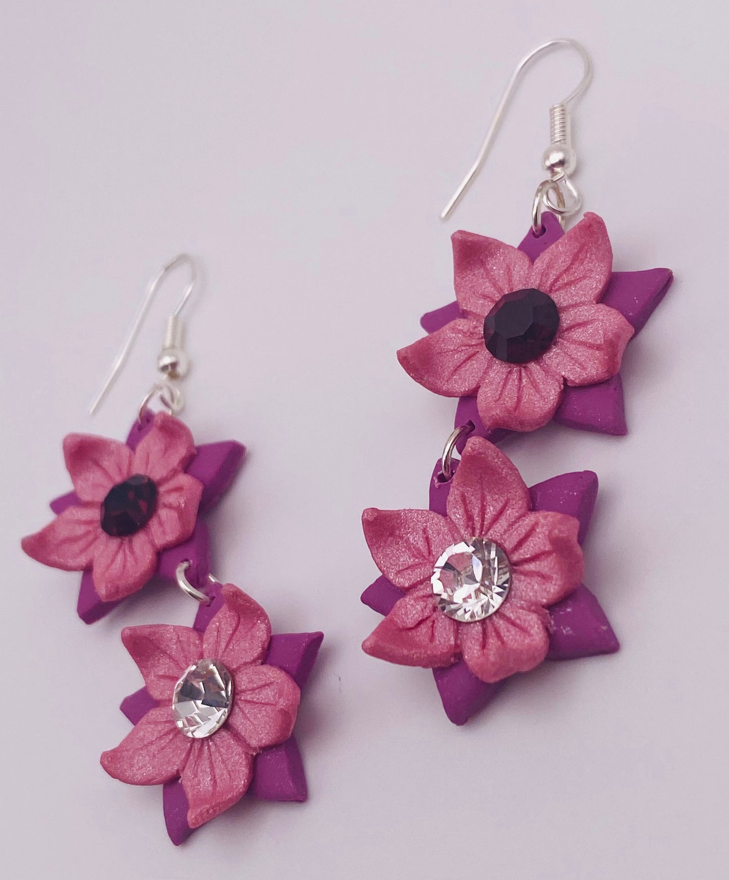 Pink & Purple Flower Elegant Polymer Clay Earrings