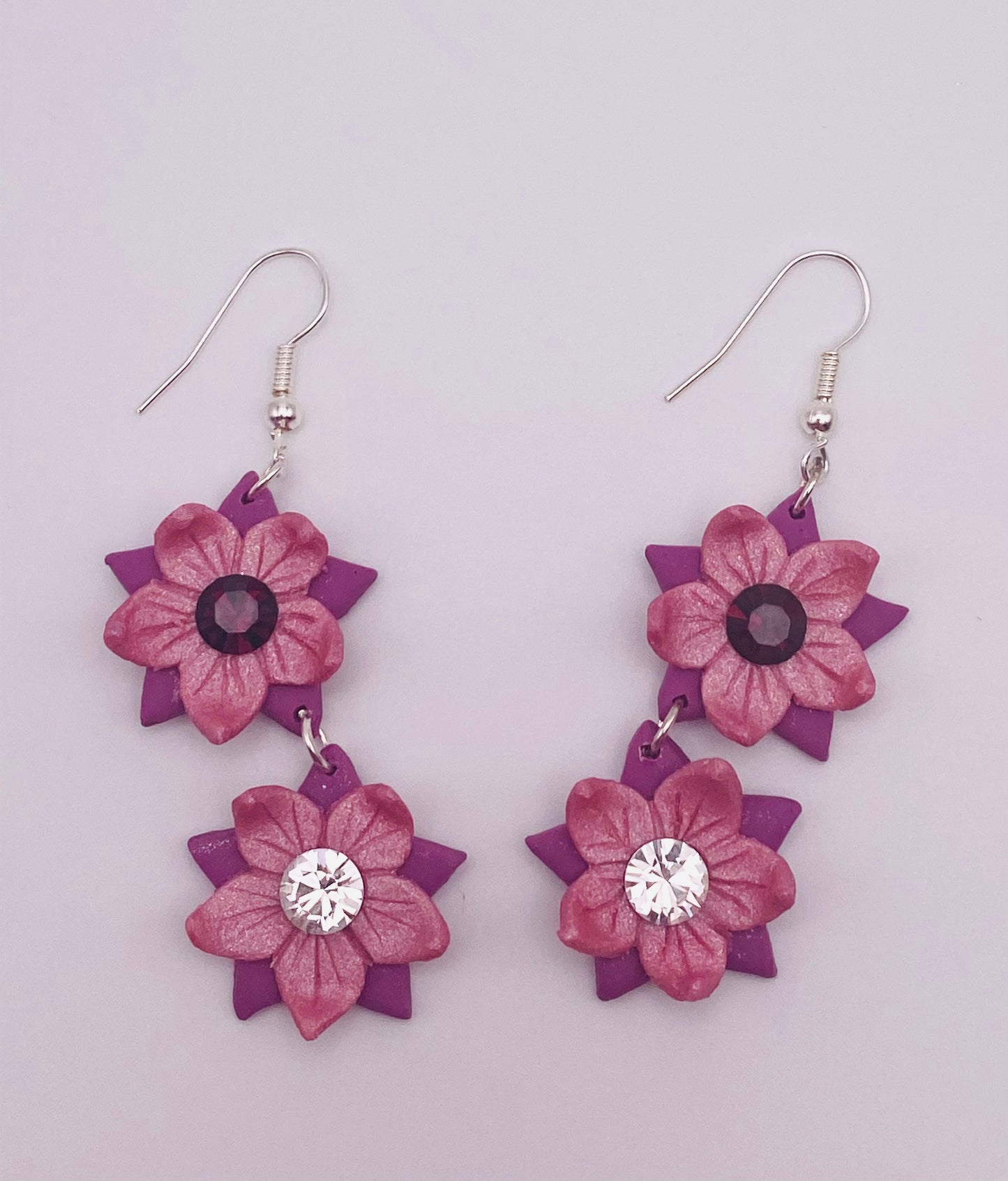 Pink & Purple Flower Elegant Polymer Clay Earrings