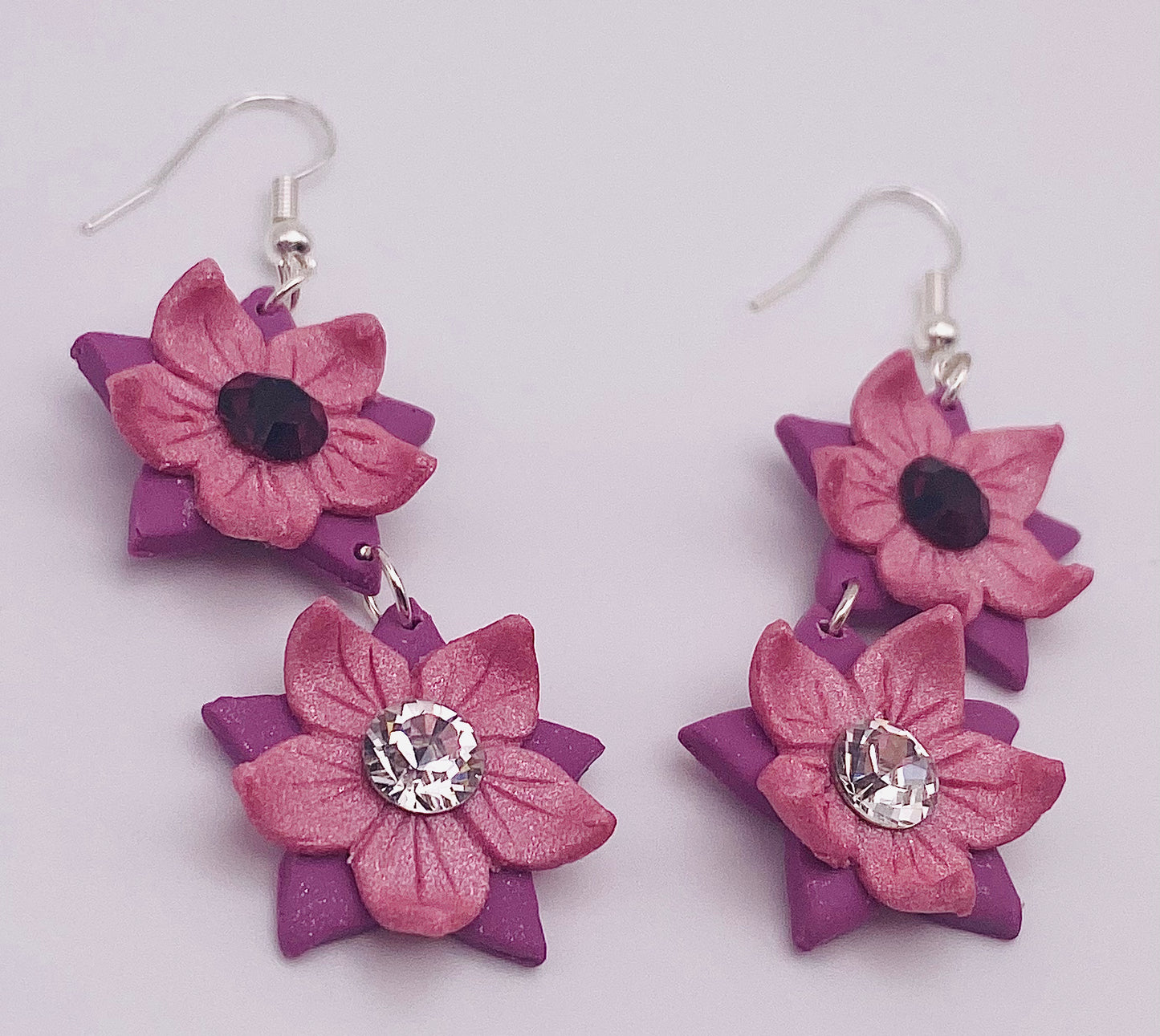 Pink & Purple Flower Elegant Polymer Clay Earrings