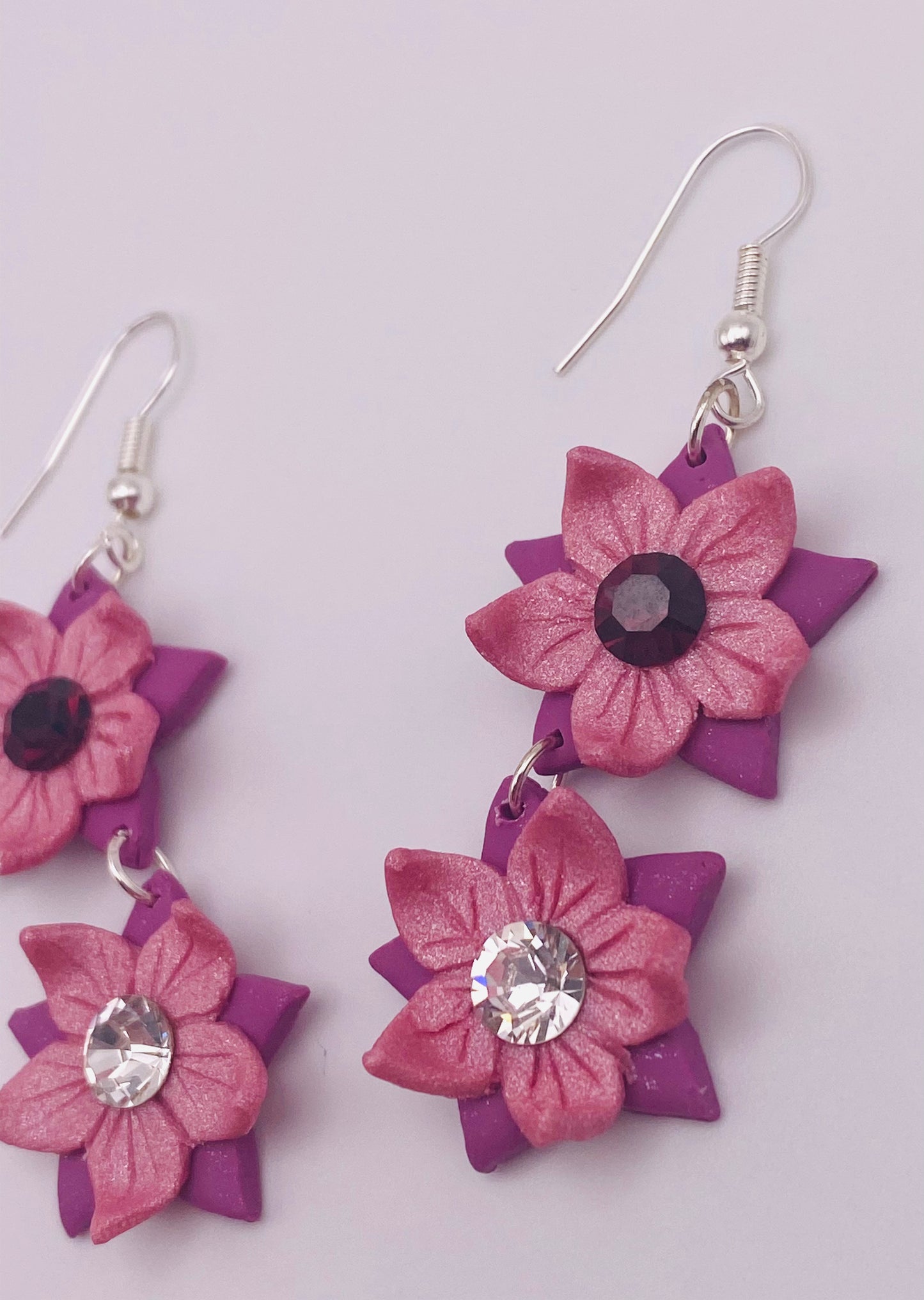 Pink & Purple Flower Elegant Polymer Clay Earrings