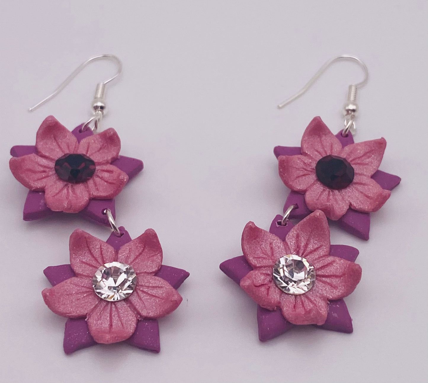 Pink & Purple Flower Elegant Polymer Clay Earrings