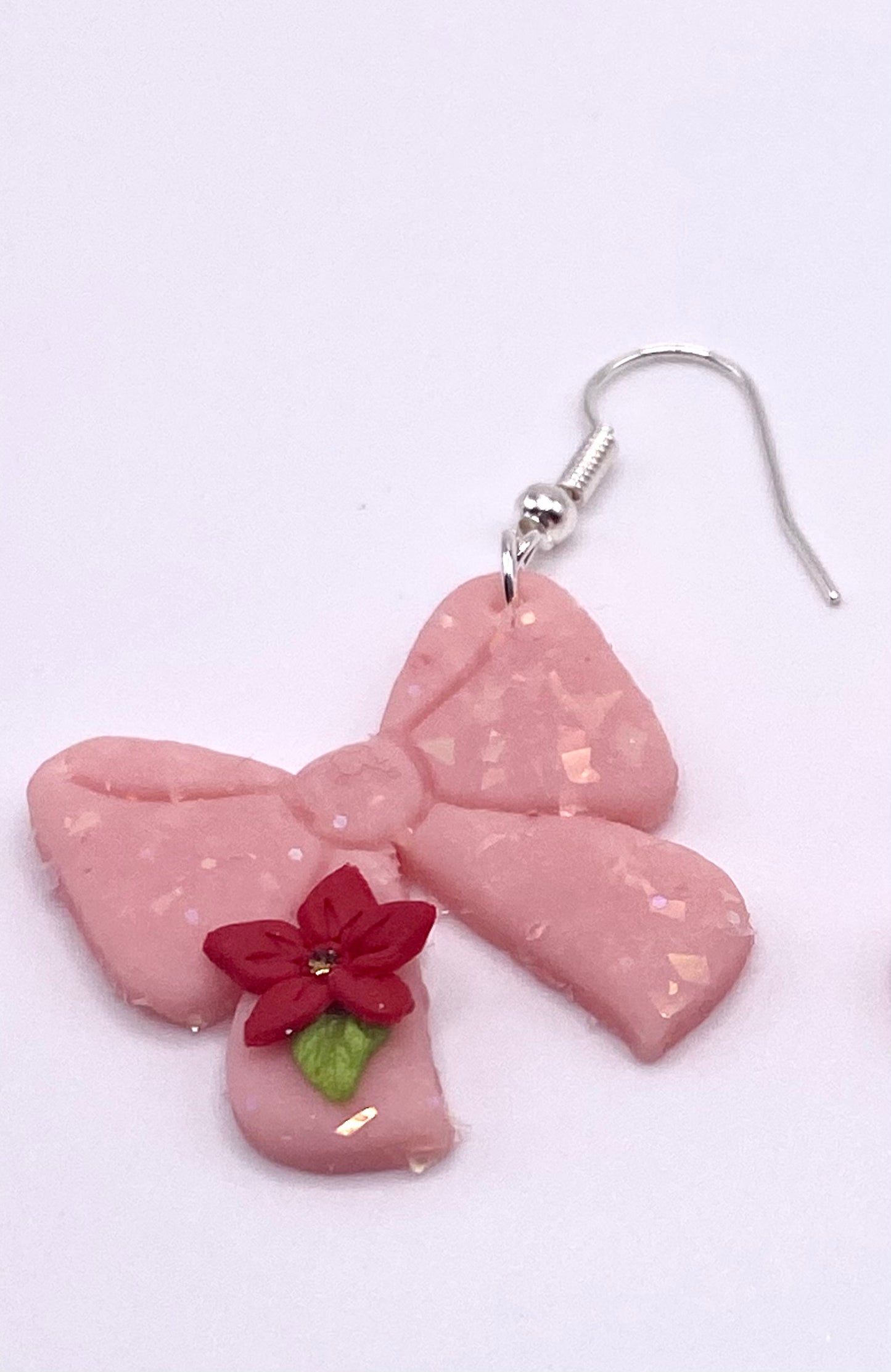 Pink Bow with Red Flowers Earrings 004