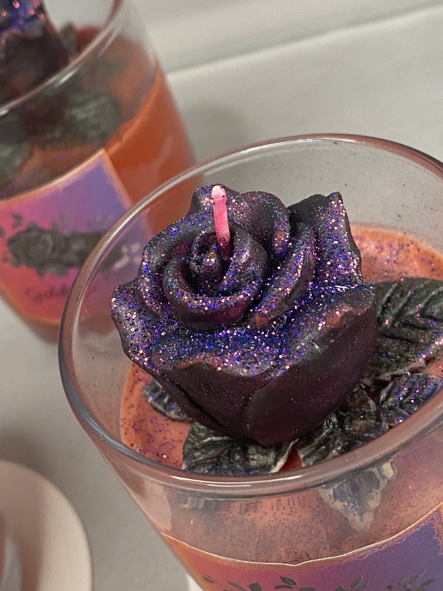 Gilded Black Rose Candle