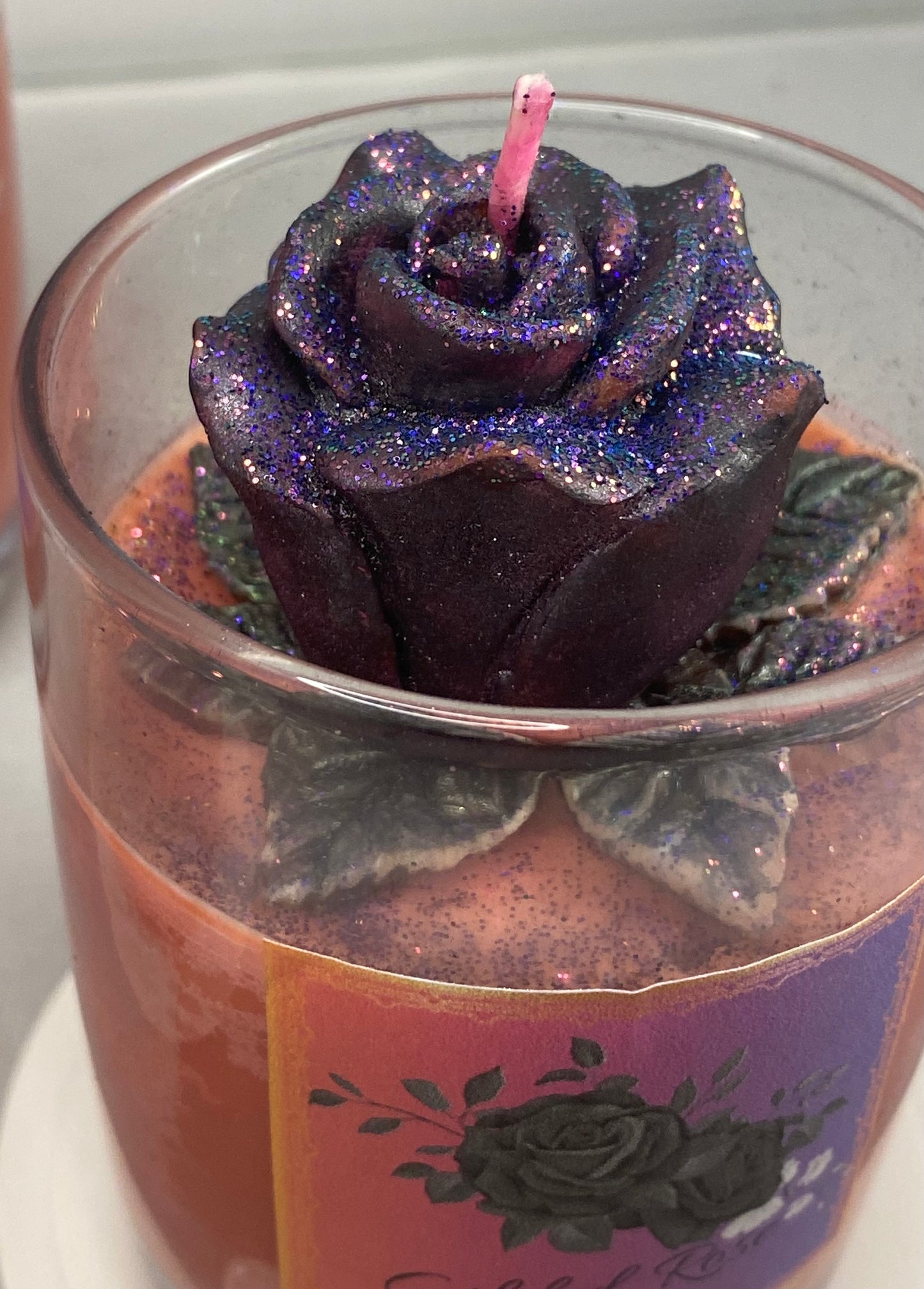 Gilded Black Rose Candle