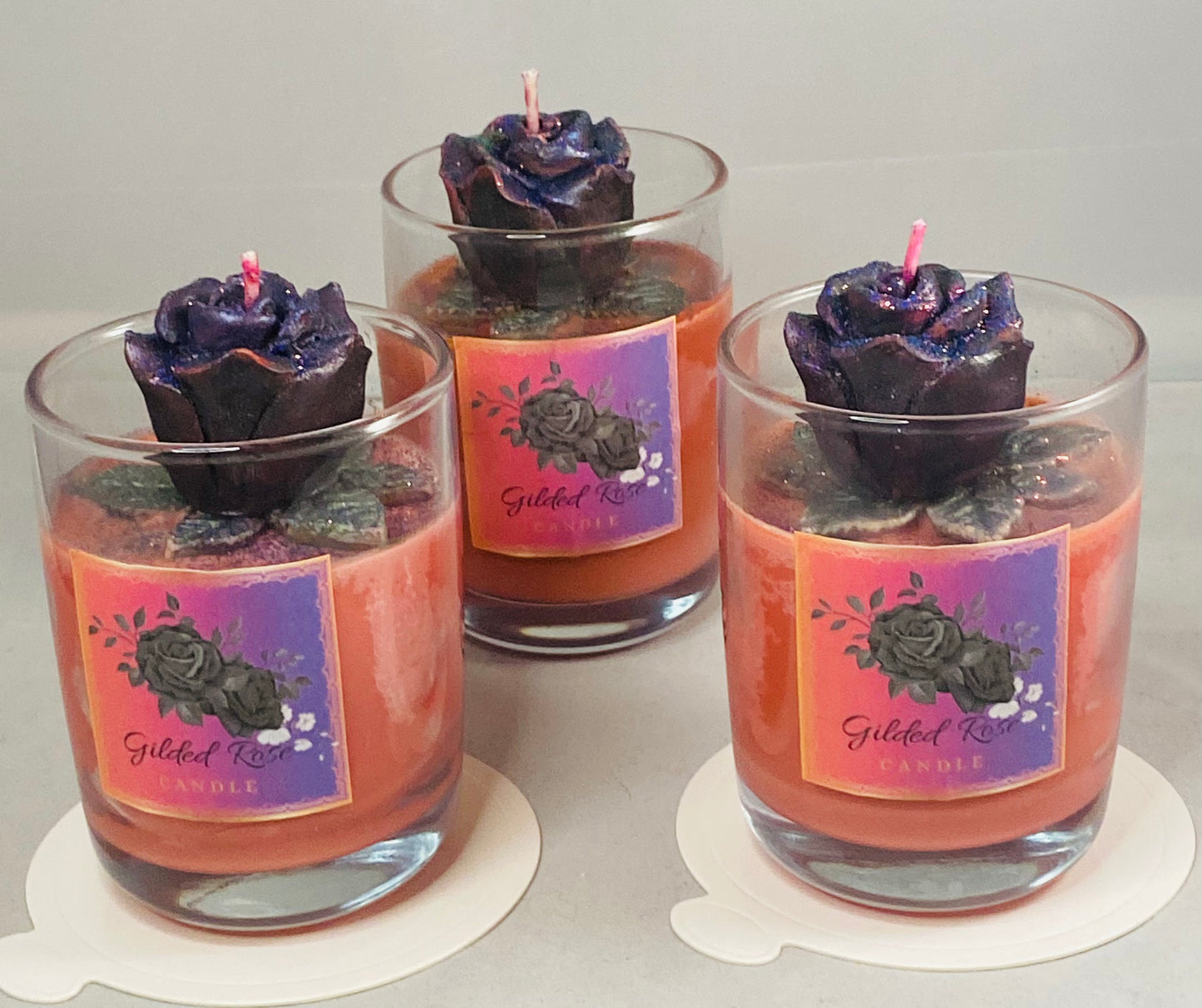 Gilded Black Rose Candle